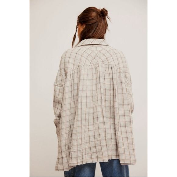Free People Oversized Bohemian Grunge 90s Fall Cardiff Plaid Top Shirt Medium - Picture 2 of 10